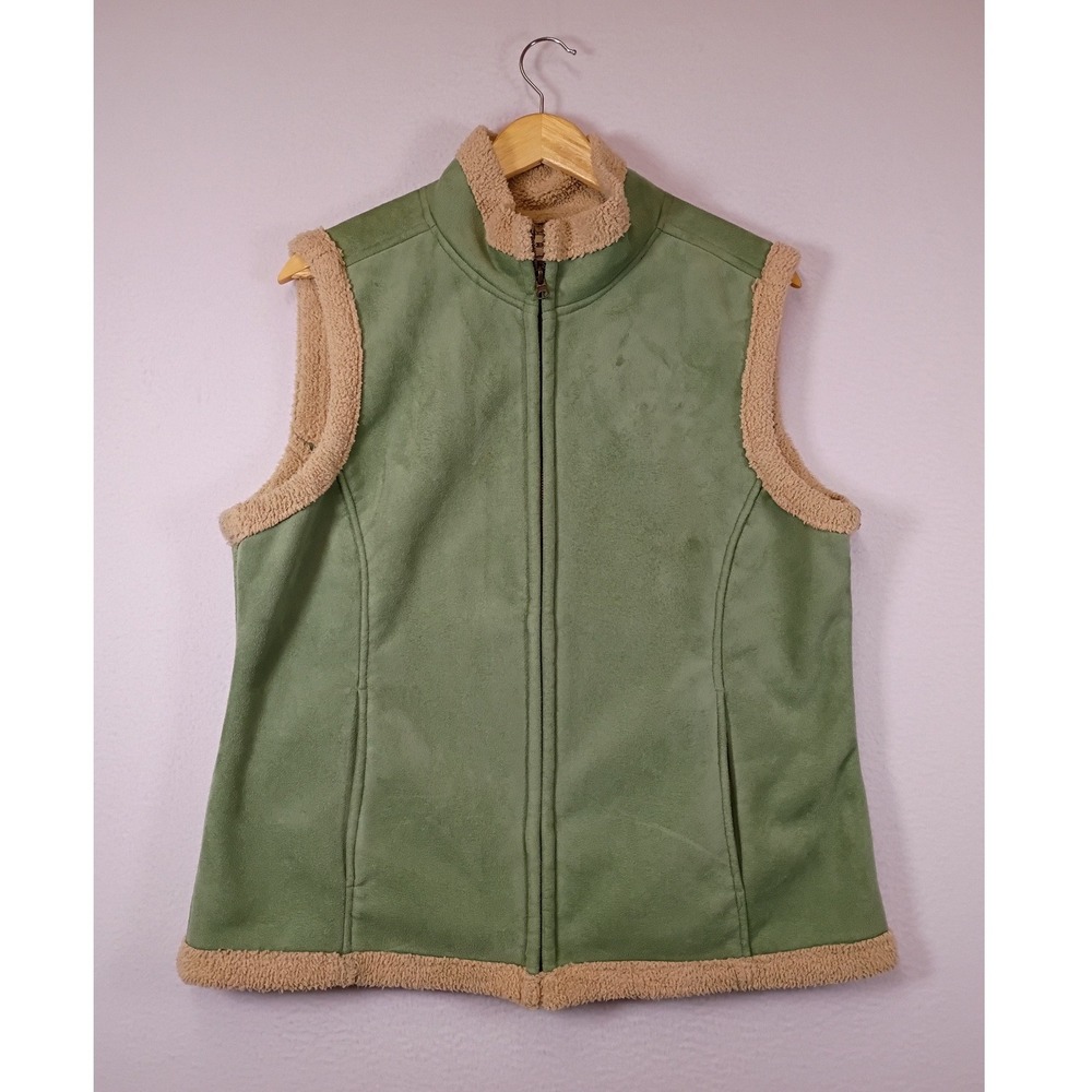Cottagecore Bit & Bridle Womens L Green Sherpa Lined Faux Suede Full Zip Vest